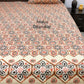 Beige and Red Floral Mughal Jaal Super King Cotton Bedsheet