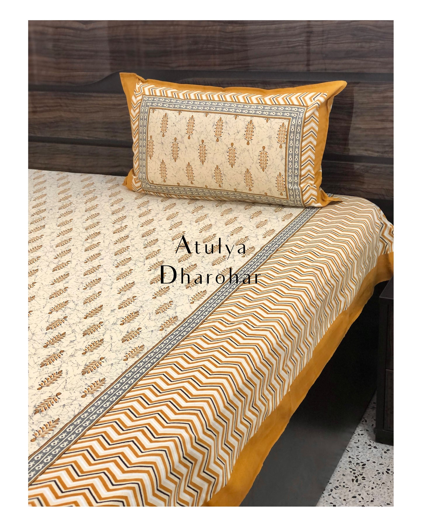 Mustard Mughal Motifs Bedsheet