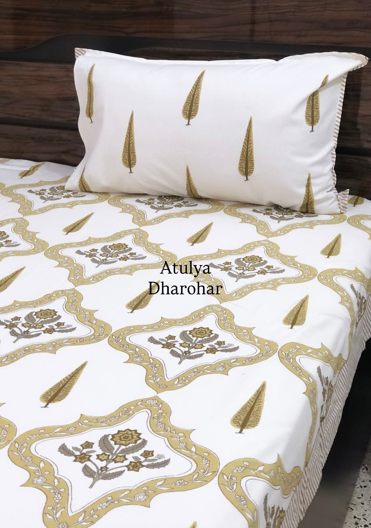 Green Floral Mughal Jaal Cotton Super King Bedsheet
