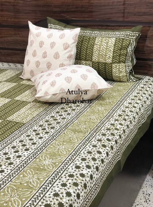 Green Floral Motifs Bedsheet