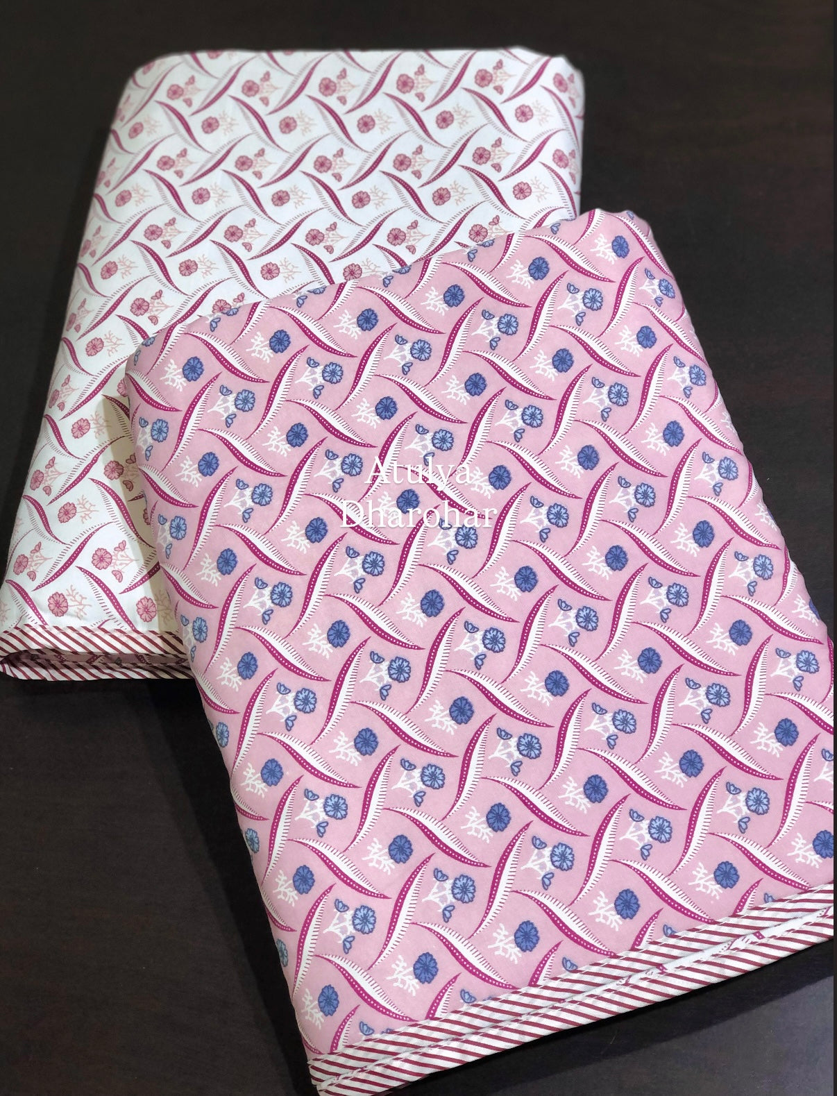 Mauve Floral Motifs Cambric Cotton Single Dohar Pair