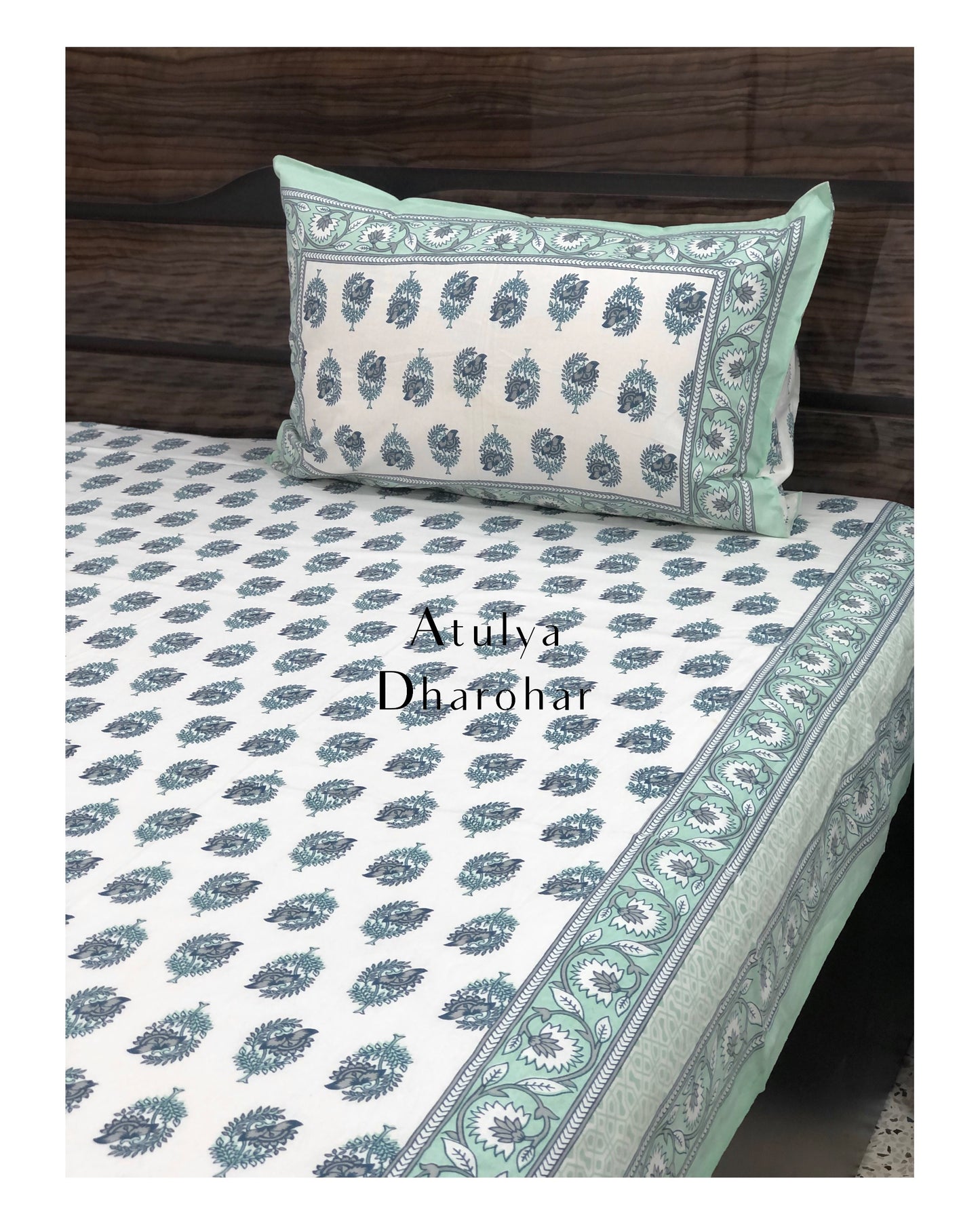Blue Floral Motifs Cotton King Size Bedsheet