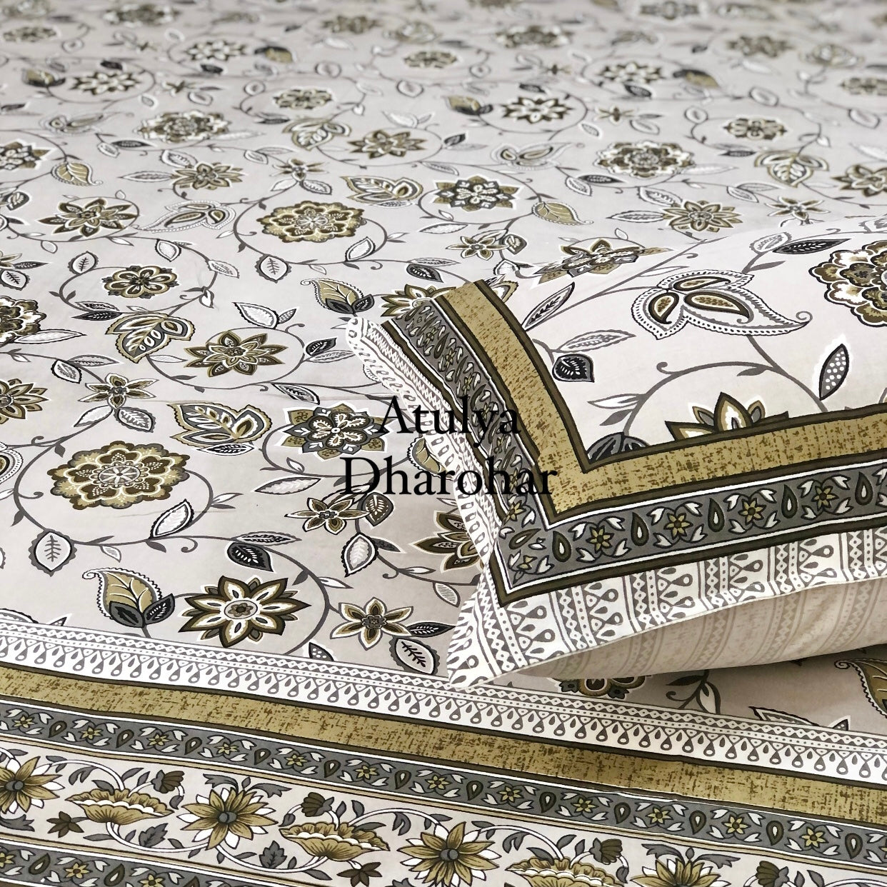 Grey Floral Jaal Super King Bedsheet