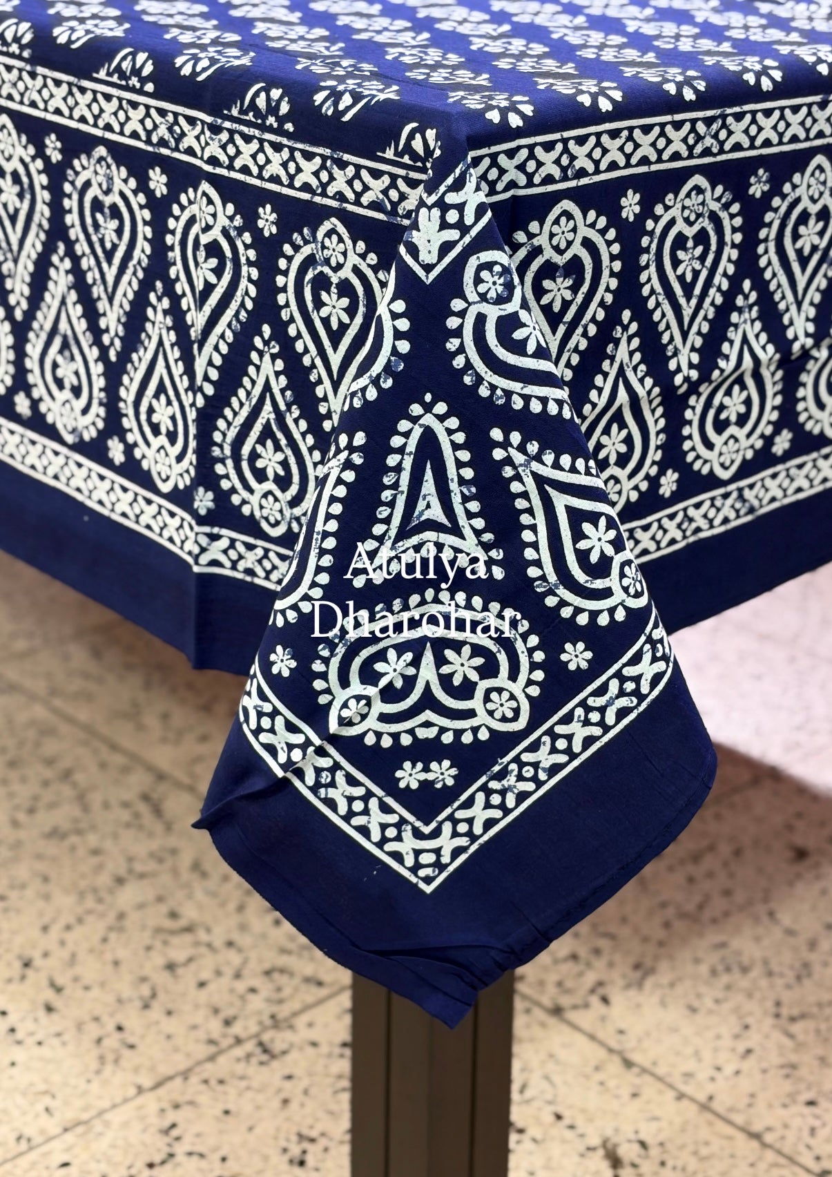 Indigo Butti Cotton Dining Table Cover