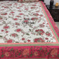 Pink and Green Floral Jaal Cotton Super King Bedsheet