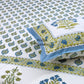 Blue and Green Floral Motifs Cotton Super King Bedsheet