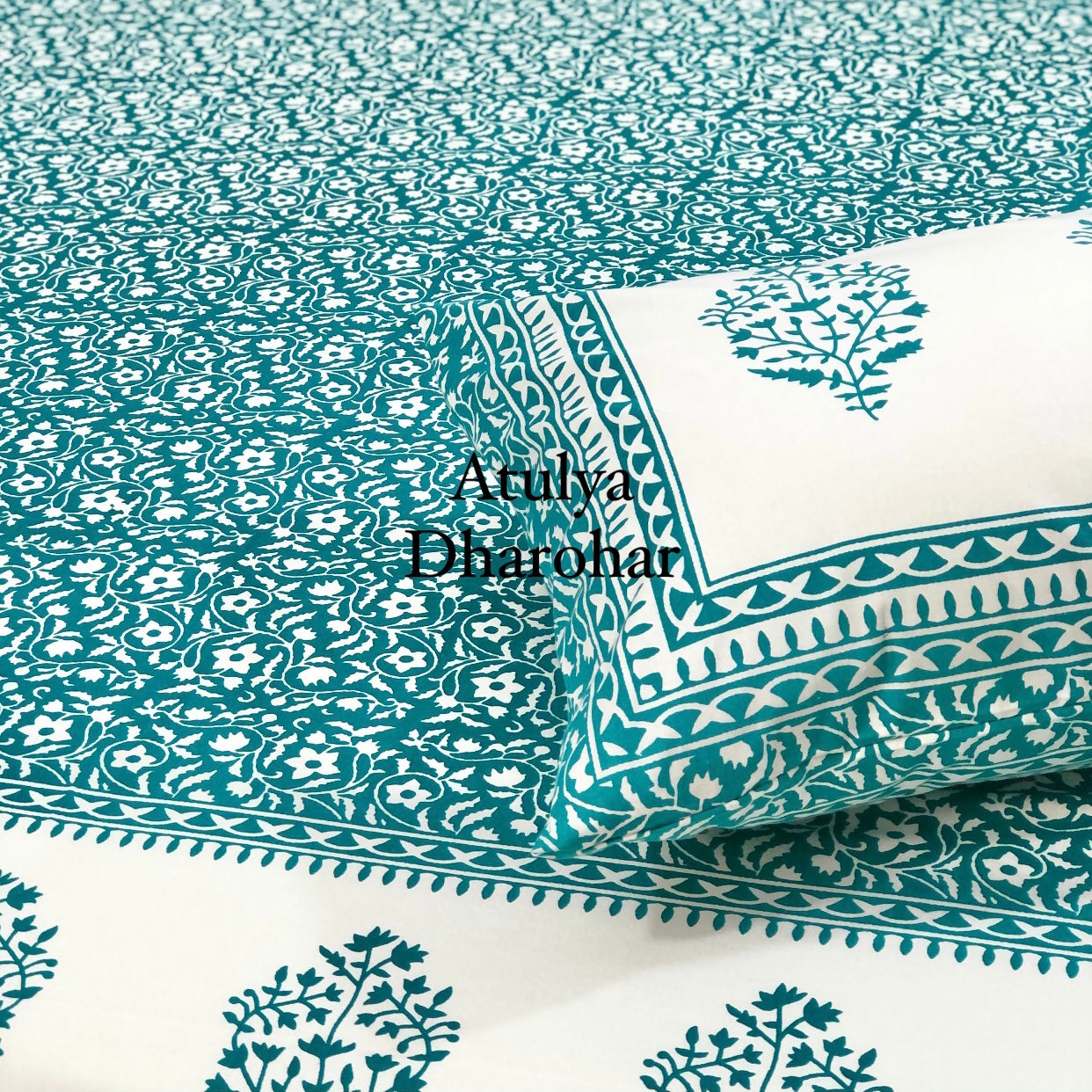 Turquoise Floral Jaal Bedsheet