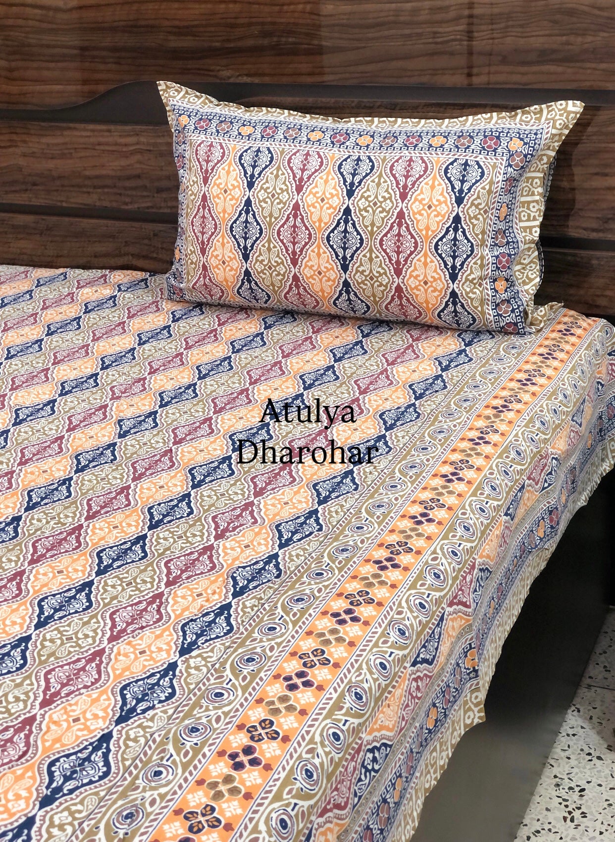 Multicolour Barmeri Cotton Super King Bedsheet