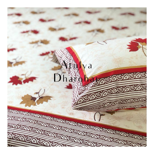 Red and Brown Leaves Motifs Bedsheet