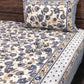 Blue and Brown Floral Jaal Cotton King Size Bedsheet