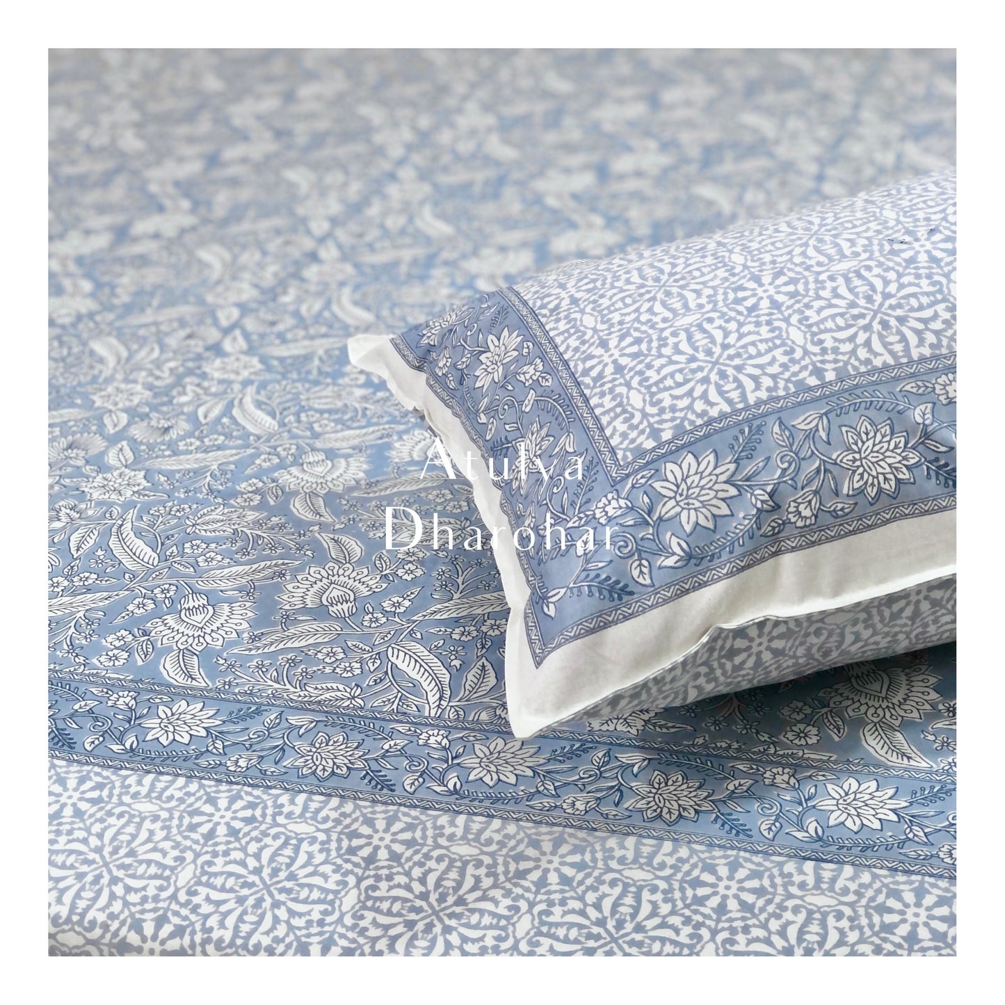 Blue Floral Jaal Cotton Bedsheet