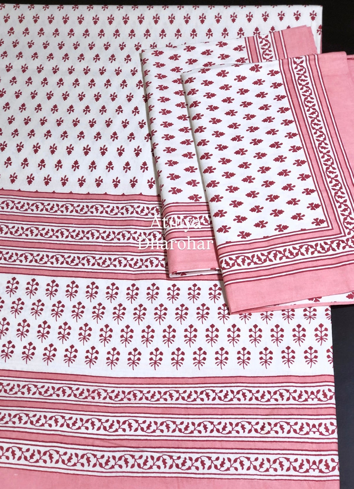 Pink Butti Cotton King Size Bedsheet