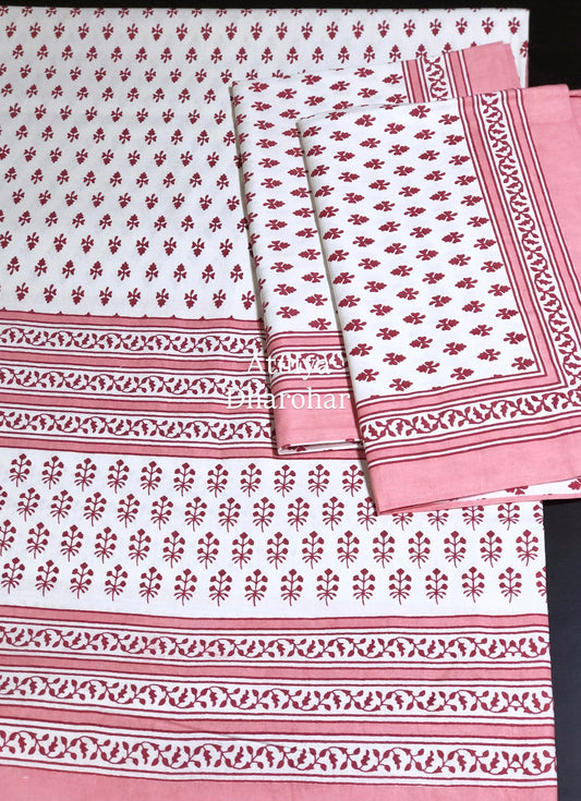 Pink Butti Cotton King Size Bedsheet