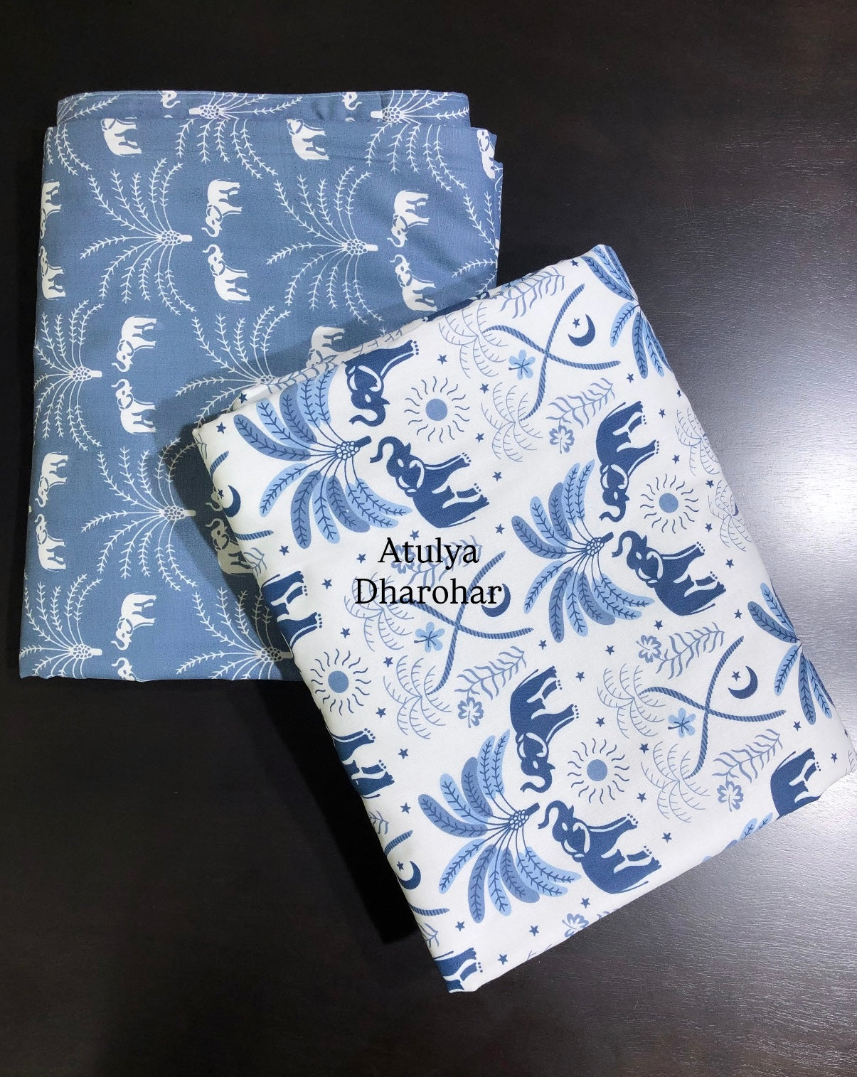 Blue Elephant Motifs Cambric Cotton Single Dohar Pair