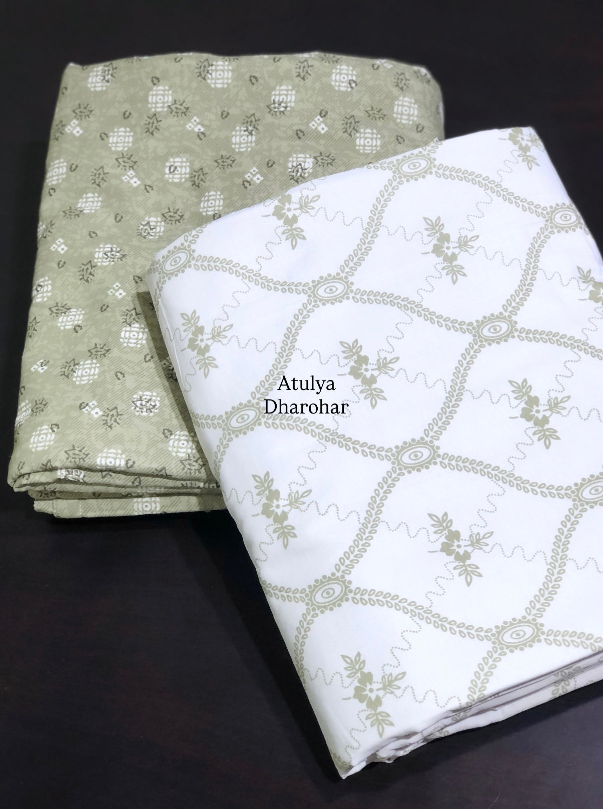 Green Mughal Jaal Cambric Cotton Single Dohar Pair