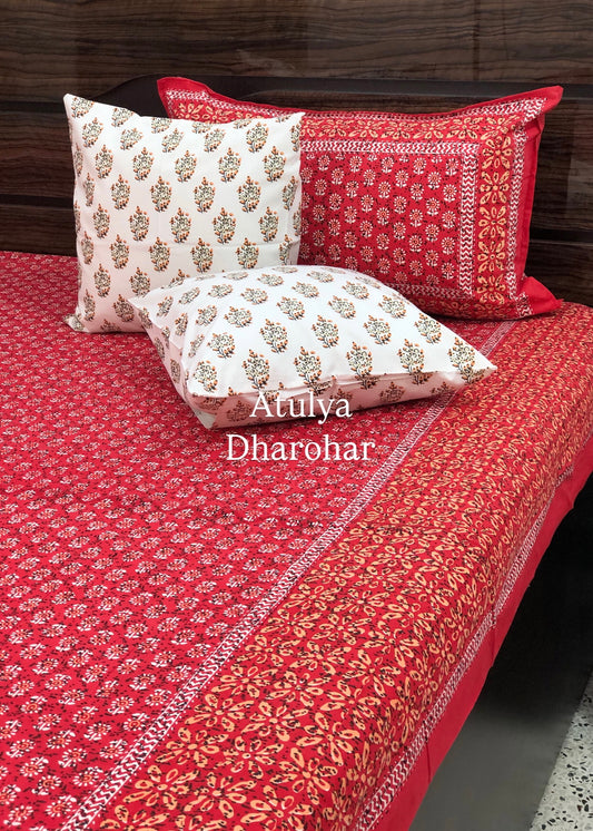 Red Butti Cotton King Size Bedsheet
