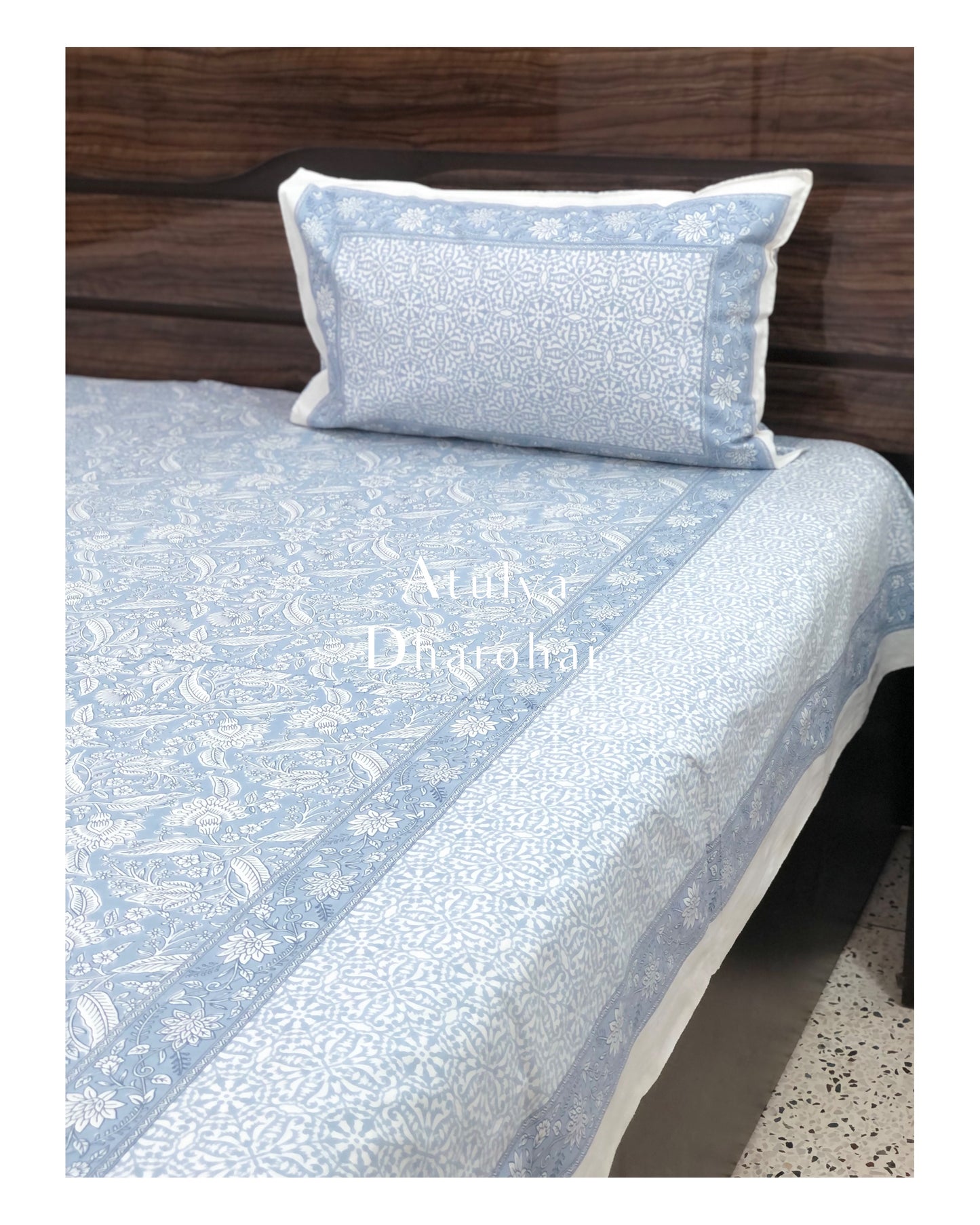 Blue Floral Jaal Cotton Bedsheet