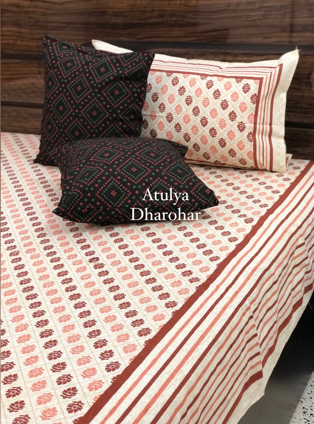 Rust Mughal Motifs Super King Bedsheet