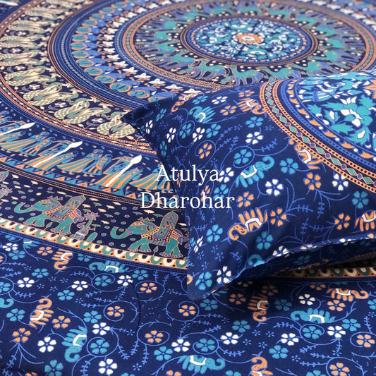 Blue Mandala Cotton King Size Bedsheet