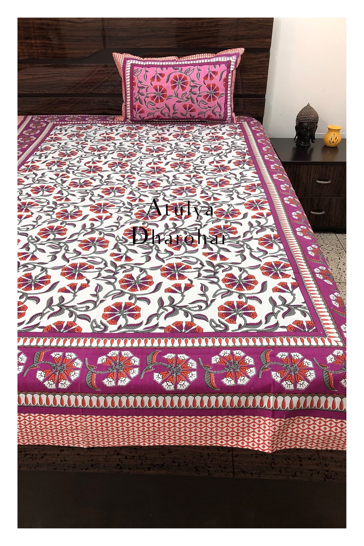Pink Floral Jaal Single Bedsheet