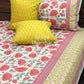Pink and Green Lotus Jaal Cotton King Size Bedsheet