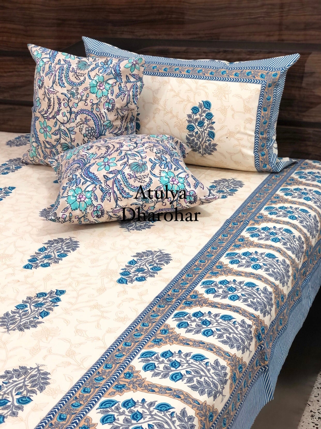 Blue Floral Motifs Bedsheet