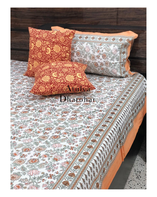 Orange Floral Jaal Super King Bedsheet