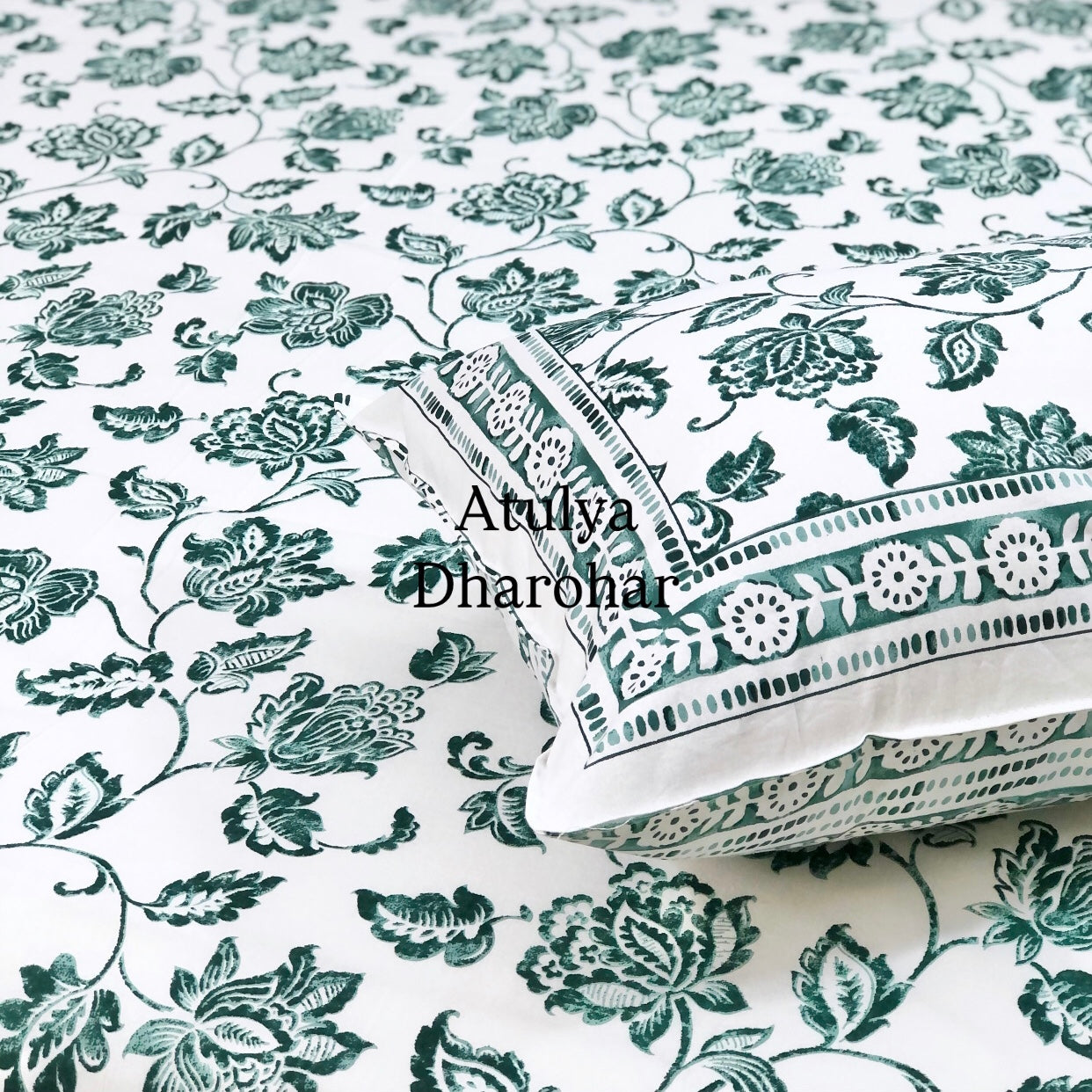 Turquoise Floral Jaal Super King Bedsheet