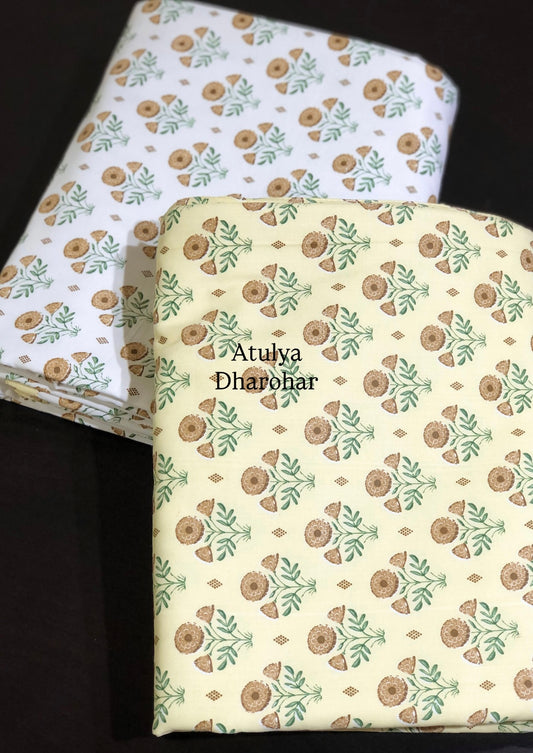 Yellow Floral Cambric Cotton Single Dohar Pair