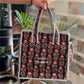 Black Floral Mini Tote Bag with Zip