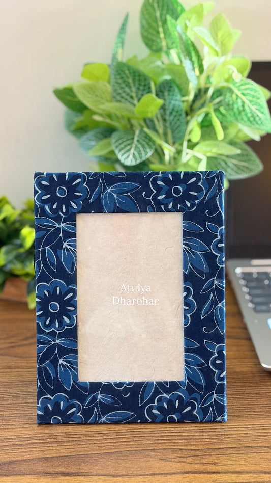 Indigo Floral Motifs Photo Frame