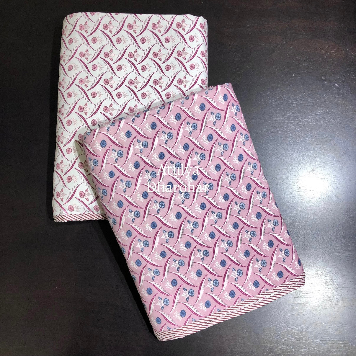 Mauve Floral Motifs Cambric Cotton Single Dohar Pair
