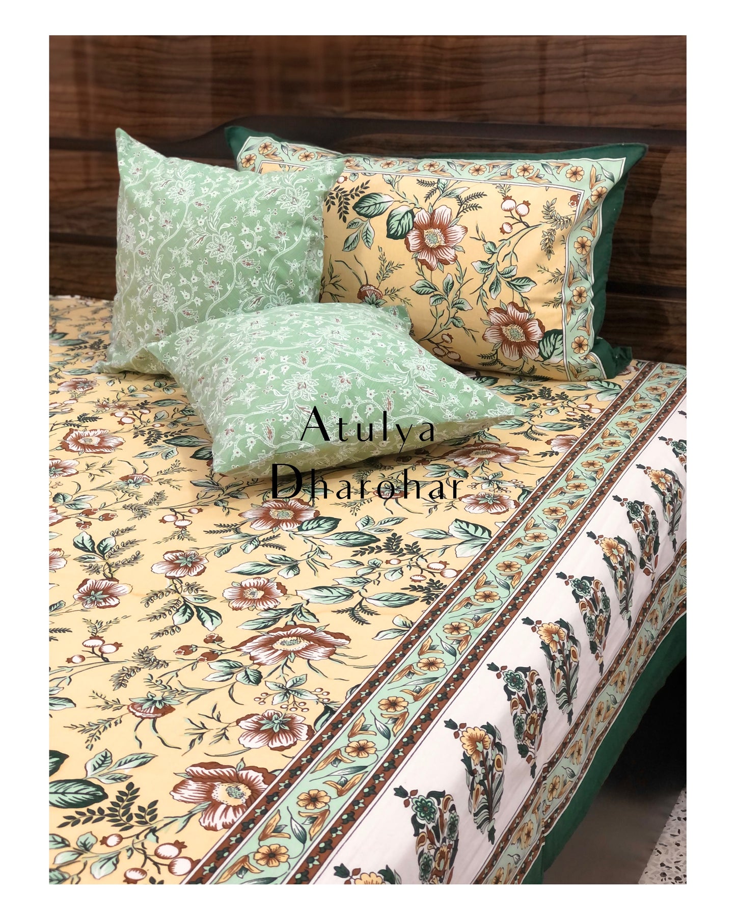 Yellow and Green Floral Jaal Bedsheet
