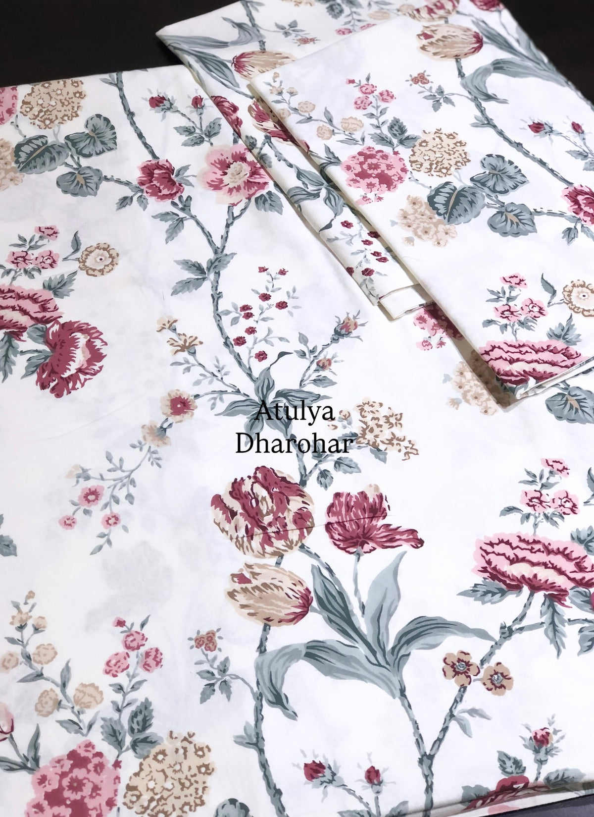 Pink Floral Jaal Cotton Super King Bedsheet