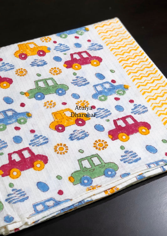 Cars Waffle Cotton Hand Block Printed Kids Towel