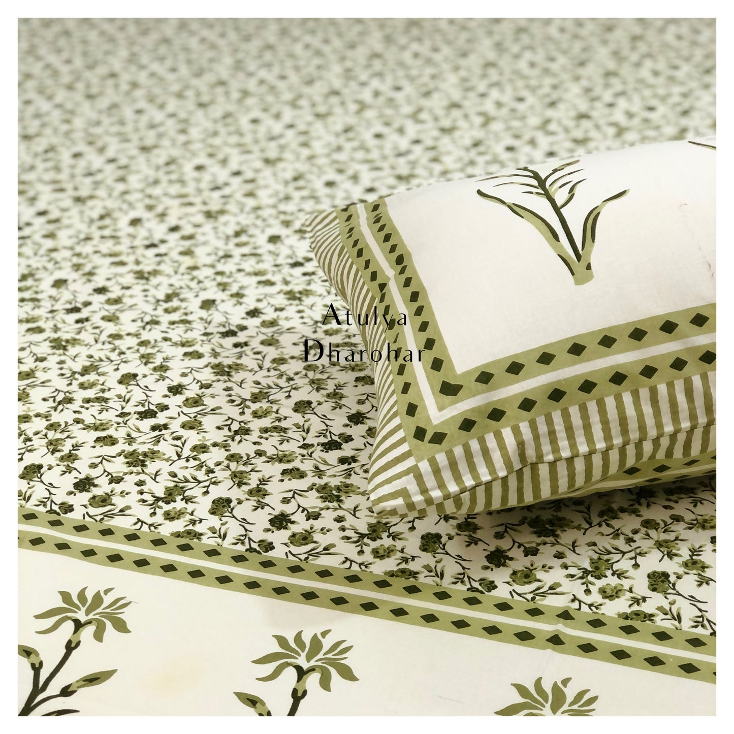 Green Floral Motifs Bedsheet