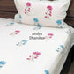 Blue and Pink Floral Motifs Cotton Hand Block Super King Bedsheet