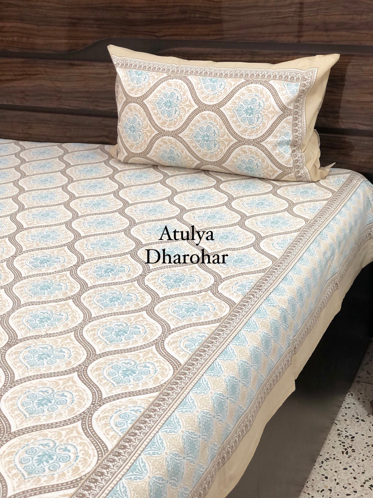 Teal Mughal Jaal Bedsheet