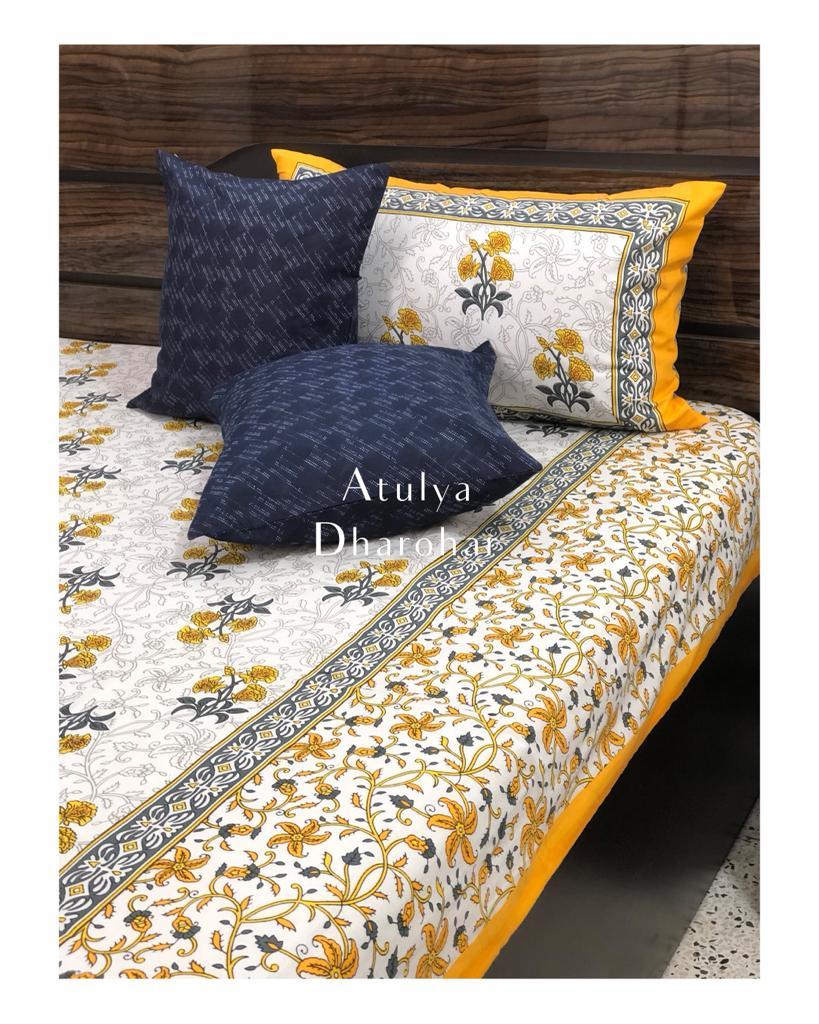 Yellow Floral Motifs Single Bedsheet