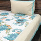 Turquoise Floral Motifs Cotton Bedsheet