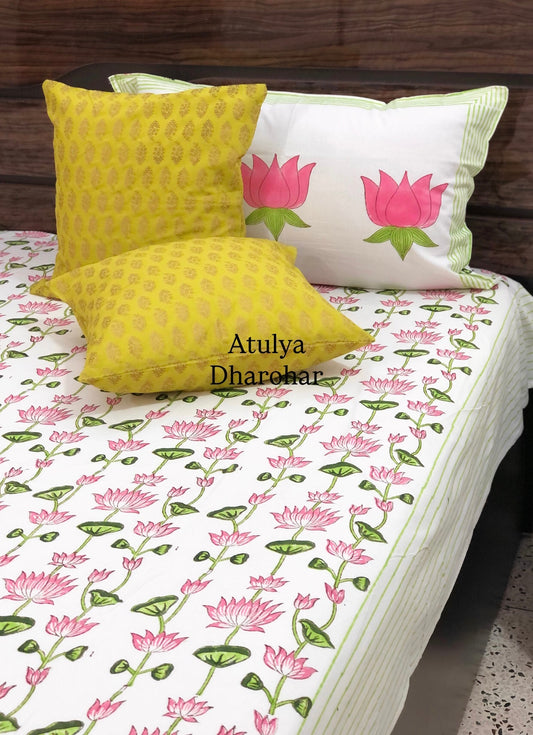 Lotus Jaal Hand Block Super King Bedsheet