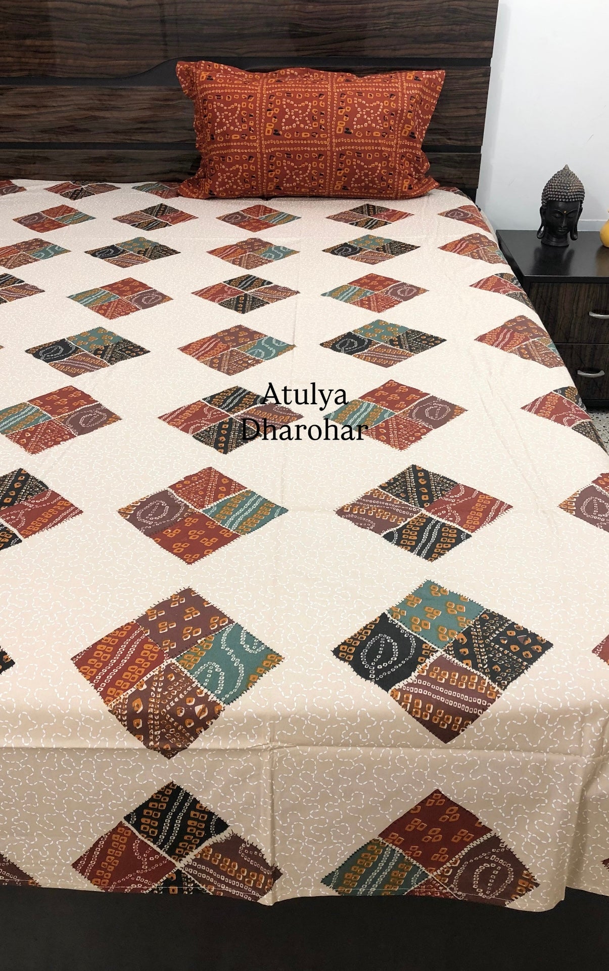 Multicolour Bandhani Cotton Super King Bedsheet