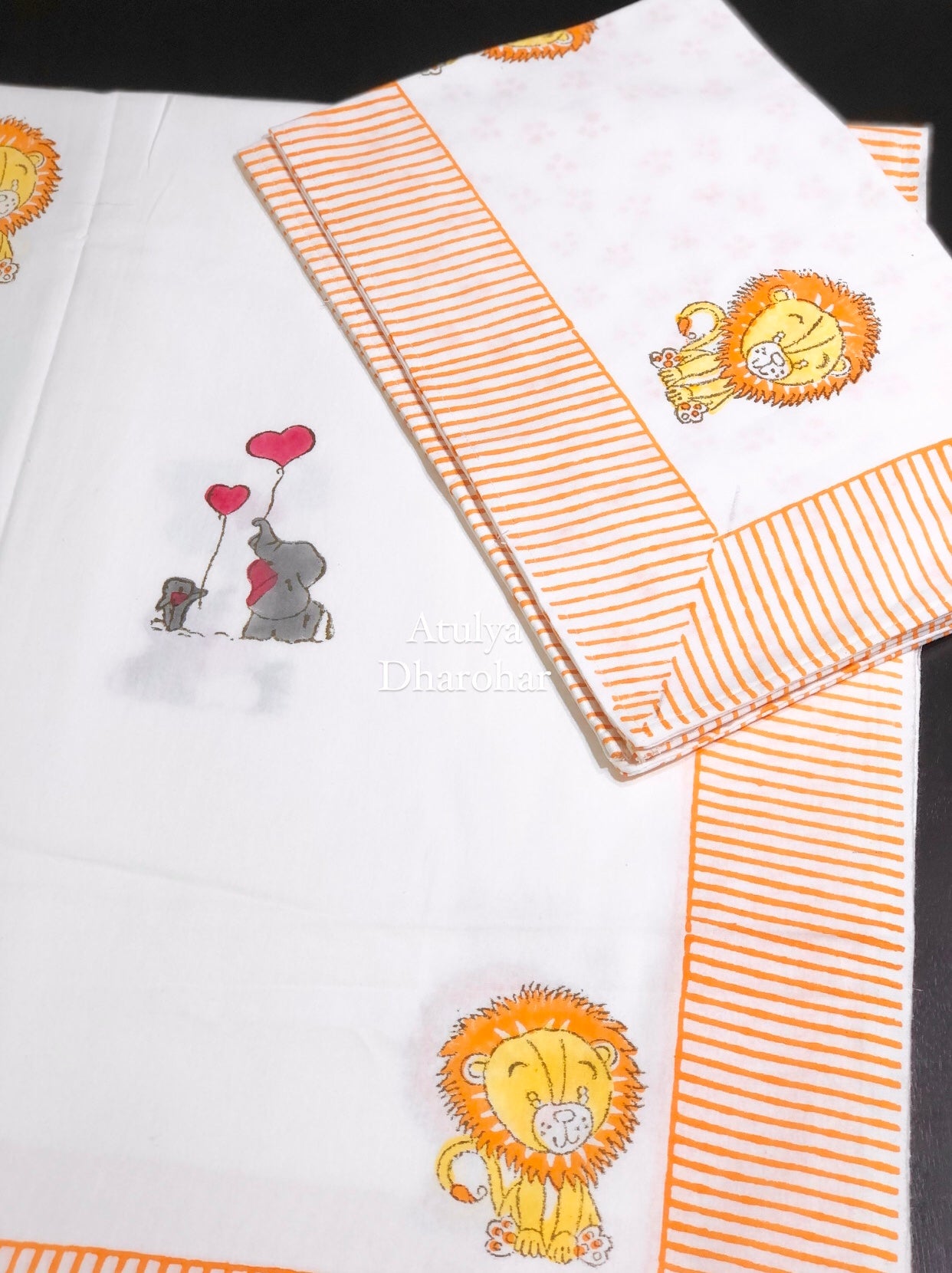 Lion and Elephant Kids Hand Block Printed Single Bedsheet