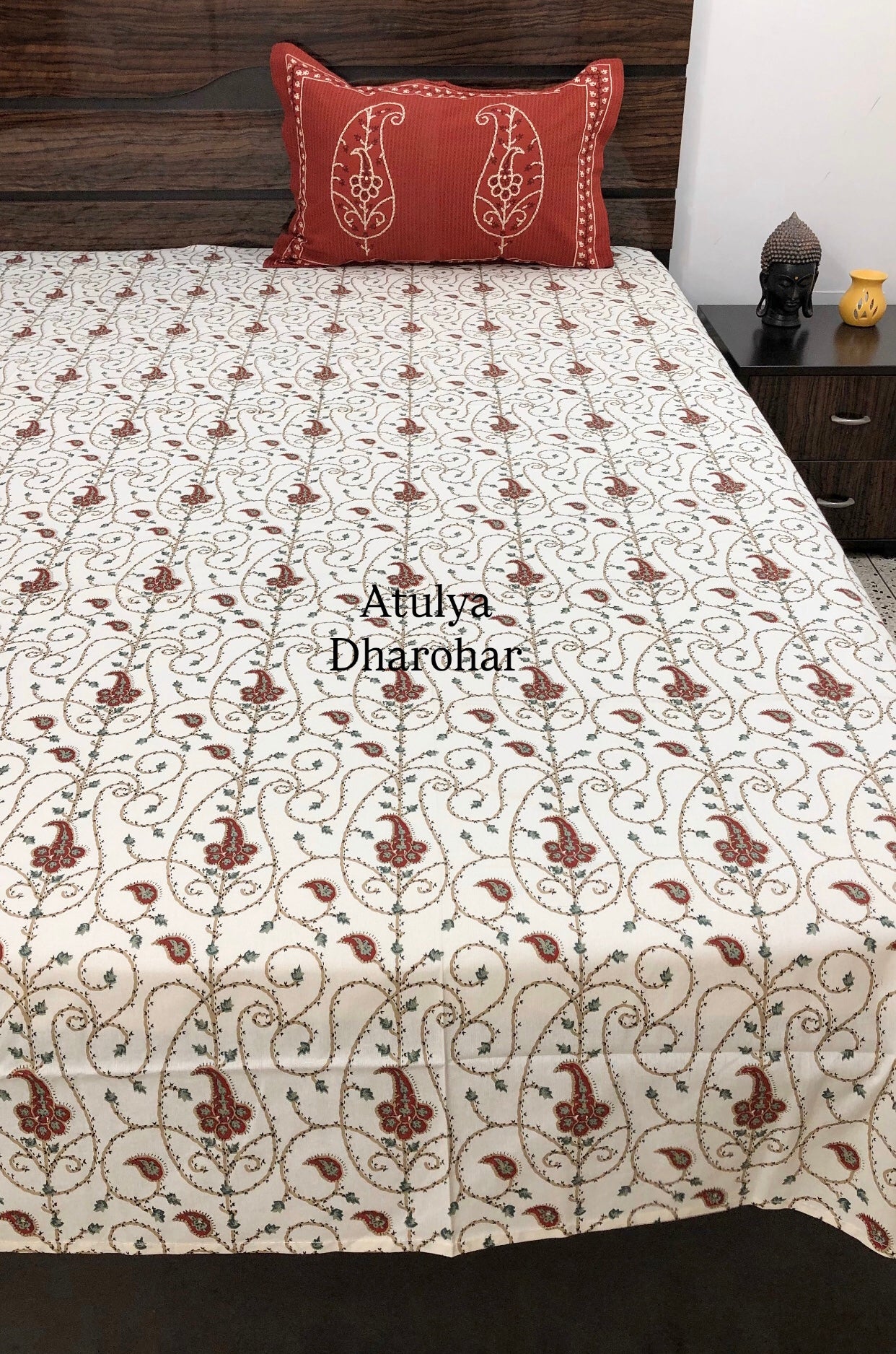 Red Floral Mulmul Single Dohar Pair