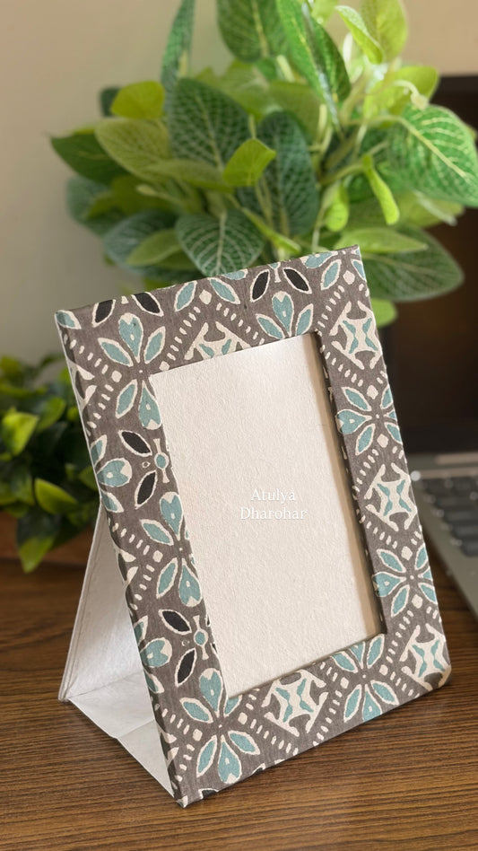 Grey Floral Motifs Photo Frame