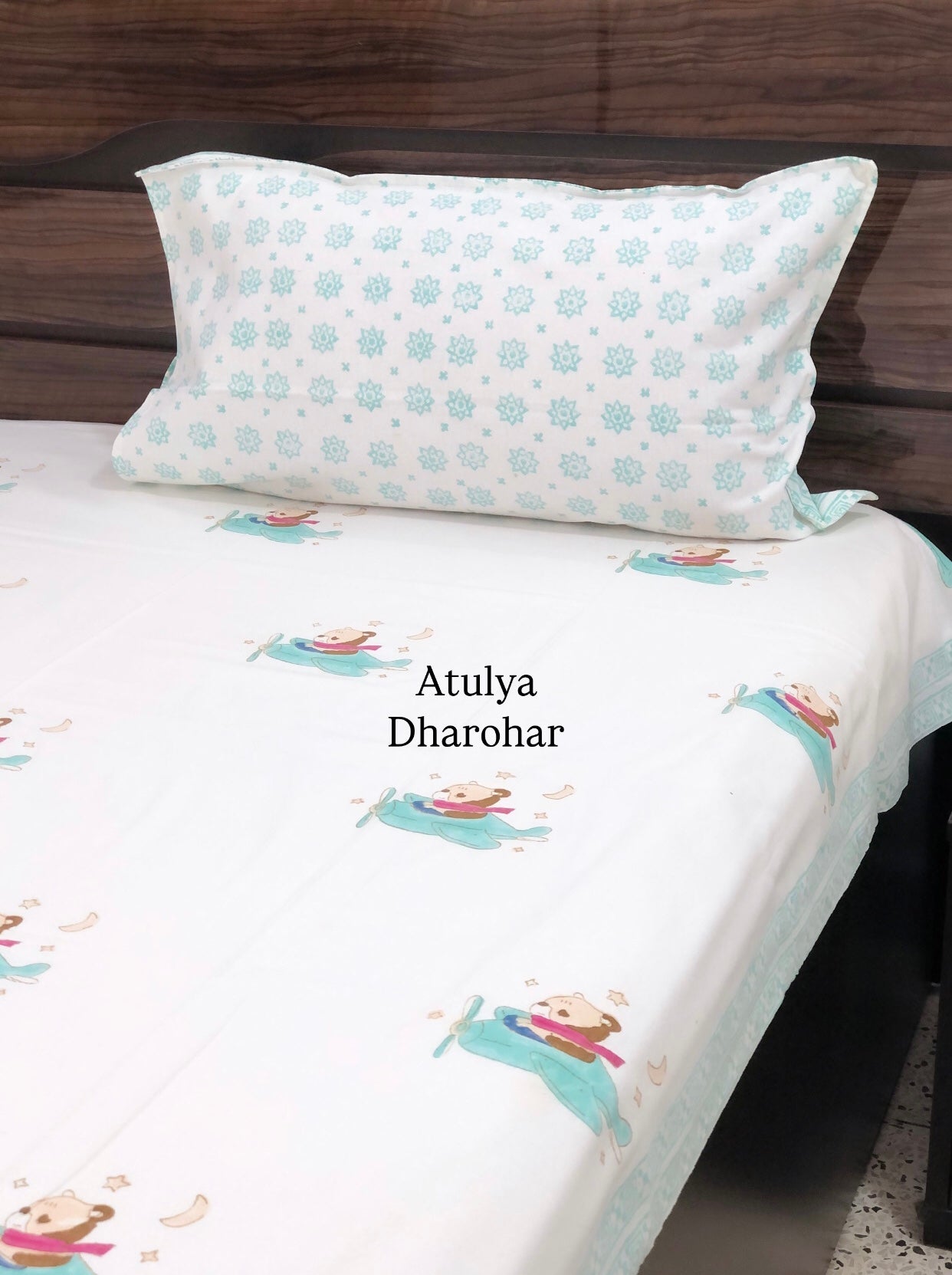 Flying Bunny Kids Hand Block Printed Single Bedsheet