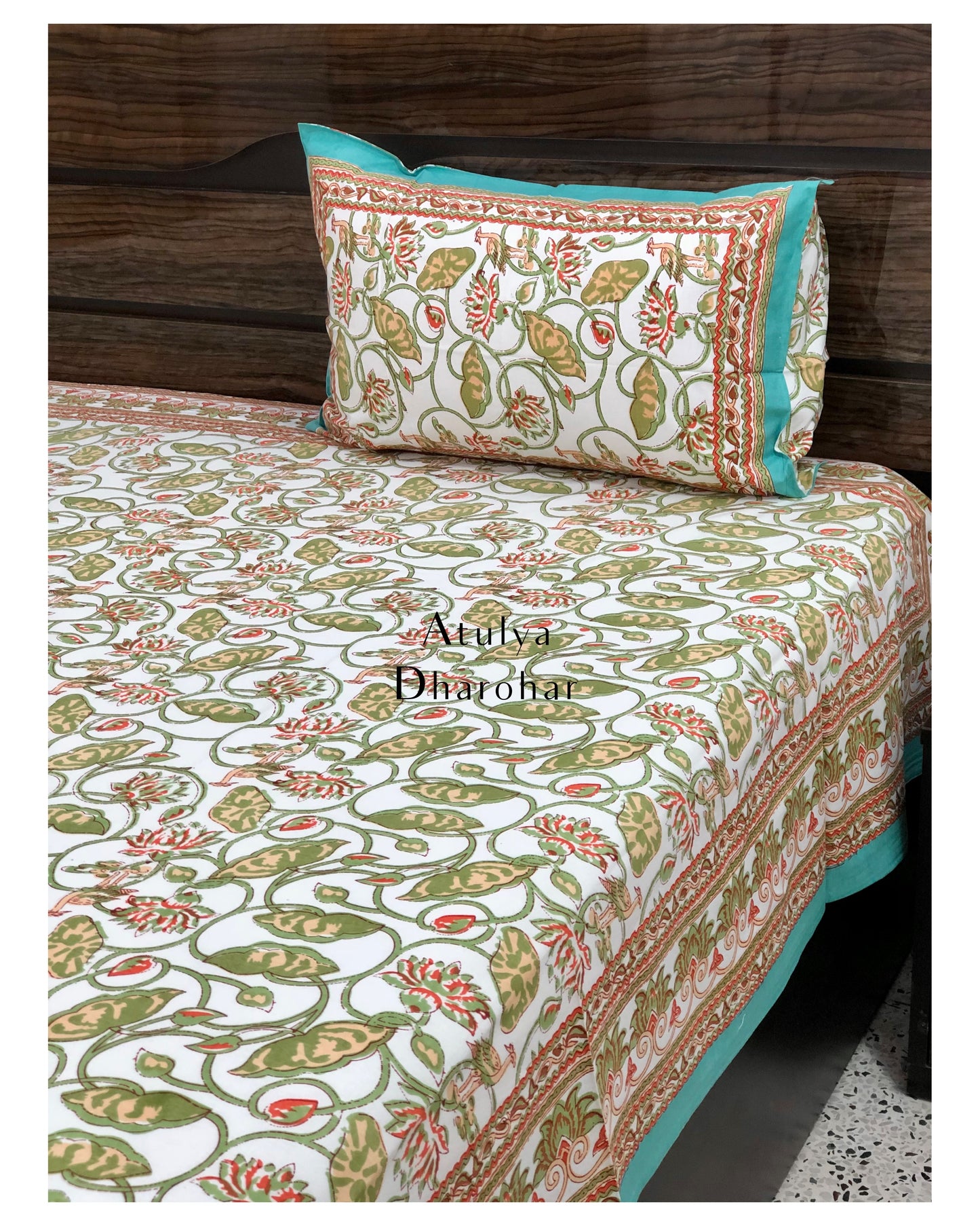 Green Lotus Jaal Bedsheet