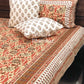 Rust and Green Floral Jaal Cotton King Size Bedsheet