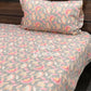 Grey & Pink Floral Jaal Cotton King Size Bedsheet
