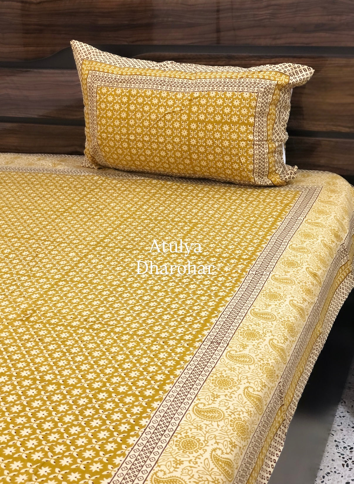 Greenish Mustard Kalamkari Single Bedsheet